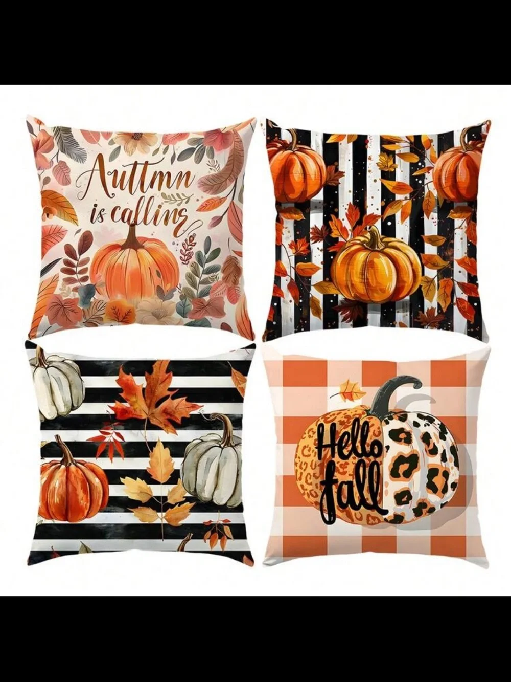 NWT- Autumn Pumpkin Decorative Throw Pillow Covers Set of 4- 18x18